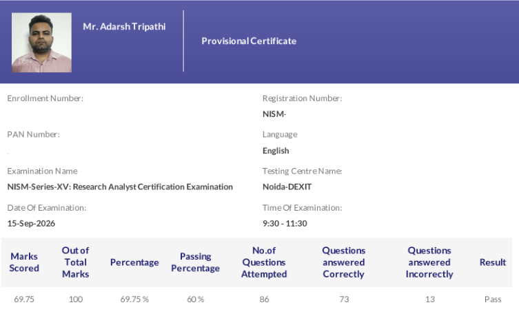 Adarsh Tripathi Clear All Exams Testimonial